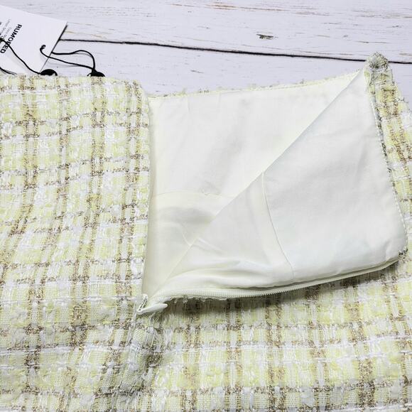 Rumored Coco Mini Skirt Limon Shimmer Tweed Yellow Gold Pastel Spring 6 Small - Picture 5 of 8
